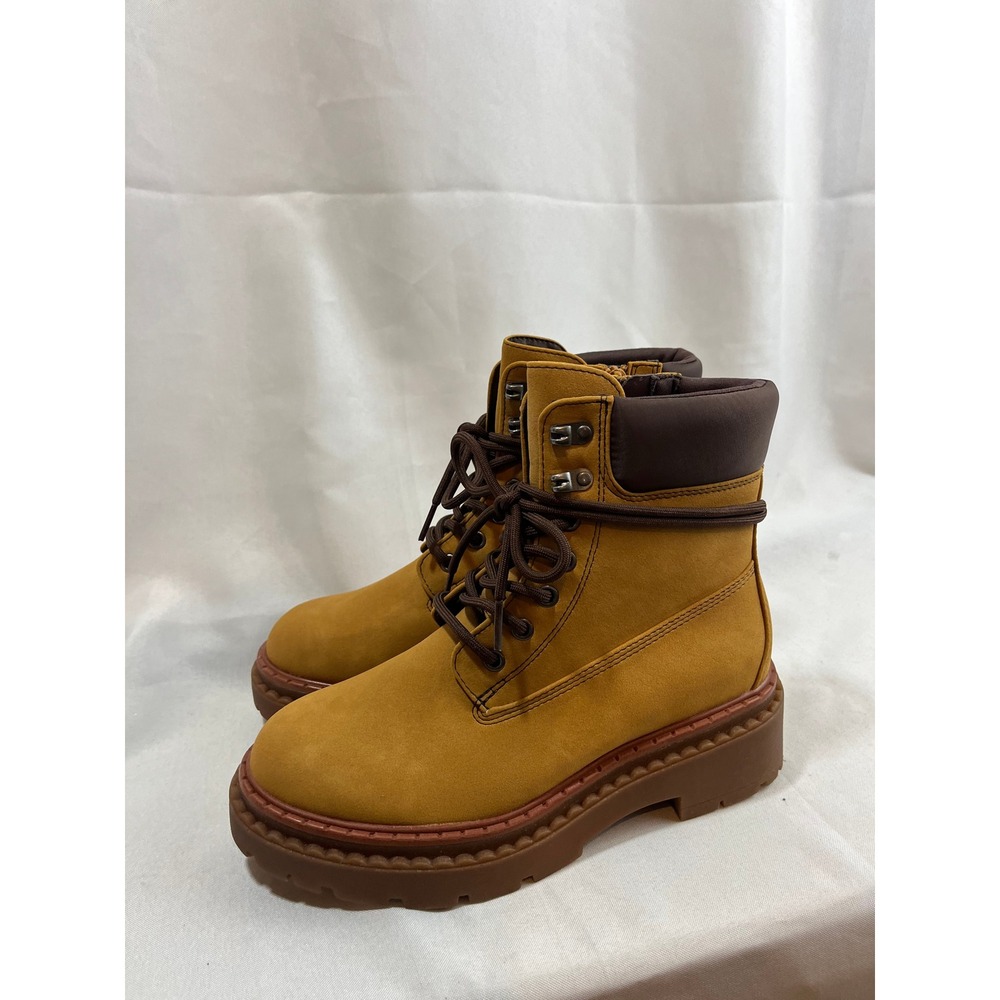 Wild Fable Womens Wheat Yellow Lace Up Side Zip Lug Sole Combat Boots Size 7 NWT